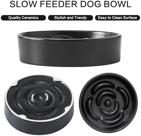 6'' Ceramic Slow Feeder Dog Bowls - Petal Shape Modern Dog Food Dish for Cats and Small Breed Dogs, Puzzle Maze Bowl to Slow Down Eating, Anti-Gulping, Dishwasher & Microwave Safe, Black - Image 2