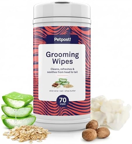 Petpost Large Grooming Wipes for Dogs | 70 Count Deodorizing Dog Cleaning Wipes with Coconut Extract & Aloe | Gentle Pet Wipes with Cherry Blossom Scent for Full-Body Grooming by Petpost