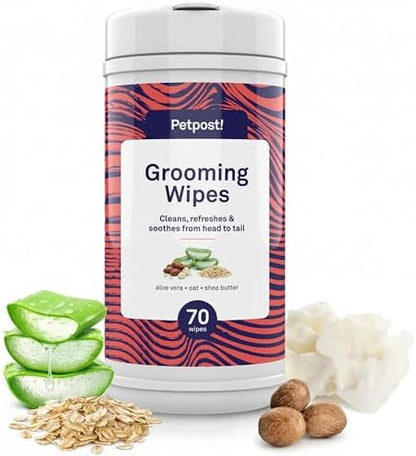 Petpost Large Grooming Wipes for Dogs | 70 Count Deodorizing Dog Cleaning Wipes with Coconut Extract & Aloe | Gentle Pet Wipes with Cherry Blossom Scent for Full-Body Grooming by Petpost