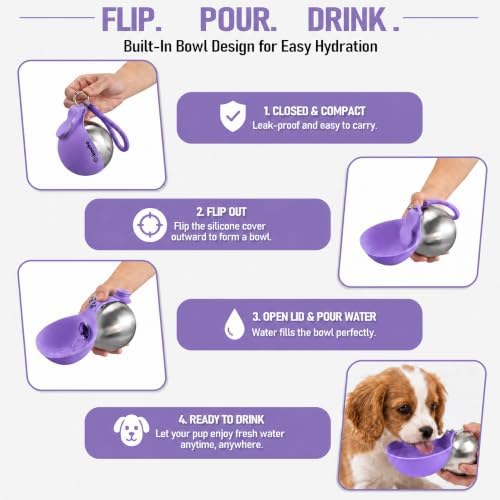 Cibaabo Portable Dog Water Bottle with Collapsible Silicone Bowl 10 oz - Image 2