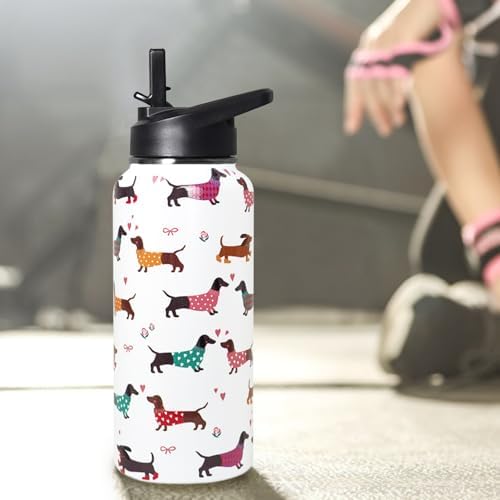 32oz Dachshund Insulated Stainless Steel Sports Water Bottle with Straw, Hiking, Cycling, Gym, Dog Gifts for Women - Image 6