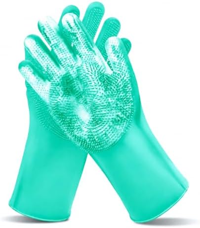 Pet Grooming Gloves—Dog Washing Gloves with High-Density Teeth, Dog Bath Scrubber with Enhanced Five Finger Design, Silicone Gloves for Dogs and Cats Bathing, Massage (Turquoise) by MAIIU