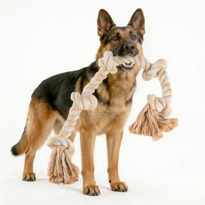 Bmag Dog Rope Toys for Aggressive Chewers, Interactive Heavy Duty Dog Toys for Medium Large Dogs, Tough Twisted Rope Toy with 5 Knots(Beige) by BMAG