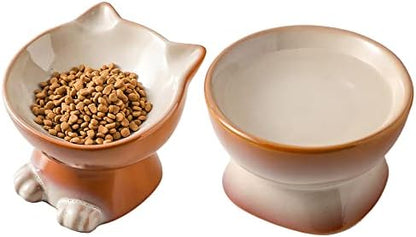 Nihow Elevated Cat Bowls,6 Inch Ceramic Raised Cat Food and Water Bowl Set by Nihow