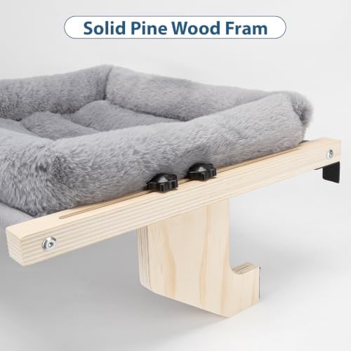 Cat Sill Window Perch - 100% Natural Pine Frame, Soft Plush Fleece Cushion, Tool-Free Adjustment, Supports 55 lbs (Extra Large-Grey) - Image 4