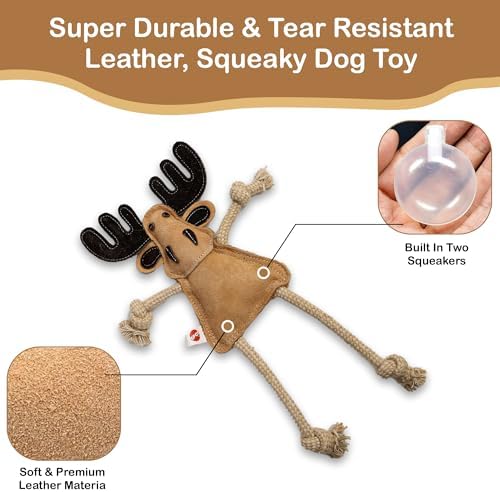 SPOT Dura-Fused Leather Forest Animals - Dog Toy with Squeaker and Rope Limbs, Real Leather and Jute Chew Toy, Durable No-Stuffing Toy For Light to Moderate Chewers - 14in, Assorted Styles, 1 Piece - Image 3