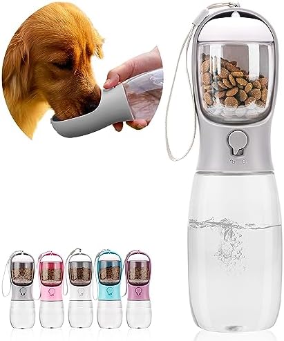 Dog Water Bottle with Food Container, Portable Leak Proof Pet Water Dispenser for Walking Hiking Travel, Puppy Essentials Accessories for Small Large Dogs, Dog Gifts (10oz/15oz/19oz) by AVELORA