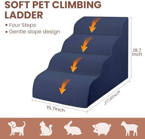Dog Stairs for Small Dogs, High Density Foam Dog Steps, Extra Wide Non-Slip Pet Ramp for High Beds Or Couch, Soft Doggie Ladder for Dogs Injured, Older Pets, Small Cats - Image 6