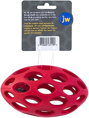 JW Pet HOL-ee Football Dog Puzzle Ball, Medium 6.5in, Natural Rubber Toy - Image 2