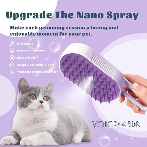 Cat Brush Cat Steam Brush Rechargeable Steamy Pet Grooming for Shedding, Water Spray Massage Brushs, Dog Hair Removal Self Cleaning Brushs Steamer Wet Spa Comb (Purple) - Image 6