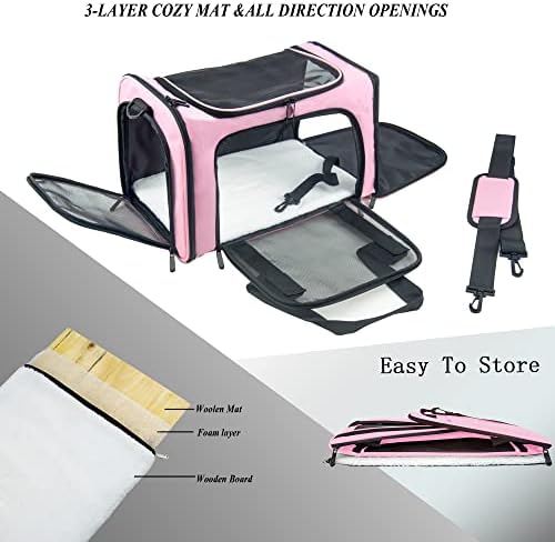 Soft Sided Carrier for Small Medium Cats Dogs,Removable Pad Collapsible Travel Pet Carrier Large Pink - Image 5