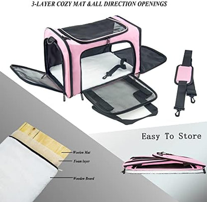 Soft Sided Carrier for Small Medium Cats Dogs,Removable Pad Collapsible Travel Pet Carrier Large Pink - Image 5
