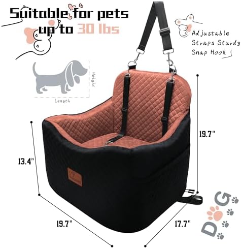 Dog Car Seat for Small/Medium Dogs,Pet Booster Seat with Harness,Memory Foam and Velvet,Safety Comfy Car Travel Pets Carrier,Interior Elevate,Washable and Detachable,Storage Pocket.(H-Black/Brown) - Image 2