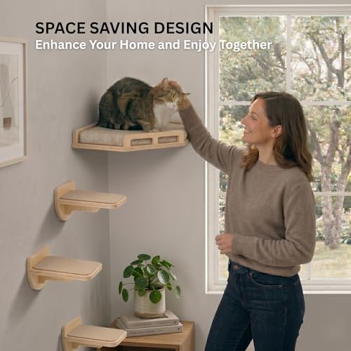 INICIO Cat Wall Shelves and Steps, 4-Piece Wooden Cat Wall Furniture Set - Image 4