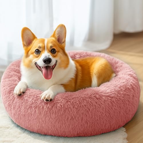28in Large Dog Bed, Calming Donut Bed for Puppy and Kitten (Pink) - Image 5