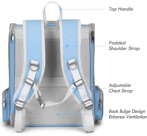 Cat Backpack Carrier, Large Pet Backpack with Kitten Wand Feather Toy for Medium Small Dog Cat Puppy Kitty Bunny up to 15lbs, Ventilated Mesh Dog Travel Carrier for Hiking Walking Outdoor Use (Blue) - Image 3