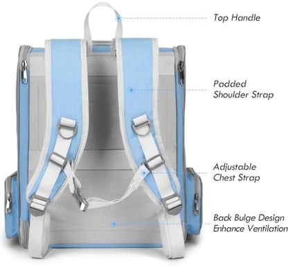 Cat Backpack Carrier, Large Pet Backpack with Kitten Wand Feather Toy for Medium Small Dog Cat Puppy Kitty Bunny up to 15lbs, Ventilated Mesh Dog Travel Carrier for Hiking Walking Outdoor Use (Blue) - Image 3