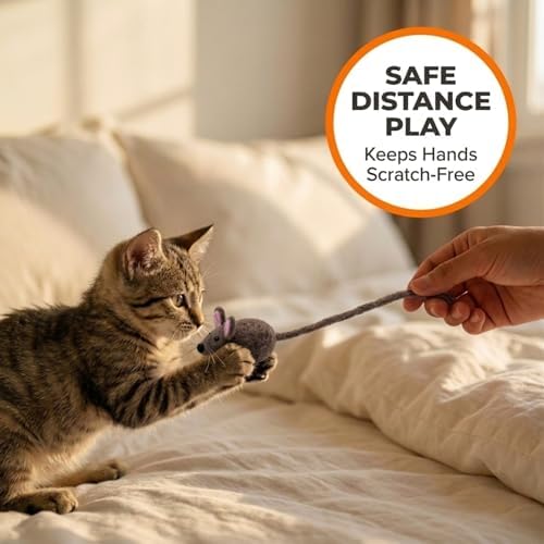 Glaciart One Mini Felt Mouse Cat Toy – Kitten & Small Cat Size, Natural Wool Catnip Toy, Soft Fuzzy Interactive Play Toy for Indoor Kittens, Safe Non-AZO Dyes, 1.4” Body with 12” Tail - Image 3