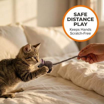 Glaciart One Mini Felt Mouse Cat Toy – Kitten & Small Cat Size, Natural Wool Catnip Toy, Soft Fuzzy Interactive Play Toy for Indoor Kittens, Safe Non-AZO Dyes, 1.4” Body with 12” Tail - Image 3