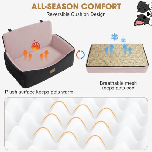 JOEJOY Dog Car Seat for Large Medium Sized Dogs Under 55 lbs, Dog Booster Seat for 2 Small Dogs with Detachable Washable Cover, Memory Foam Pet Car Seat with 2 Safety Belts and Storage Pockets - Image 2