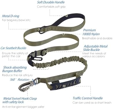Hotsky Tactical Bungee Shock Absorbing No Pull Dog Leash,Army Green,4-6FT - Image 2
