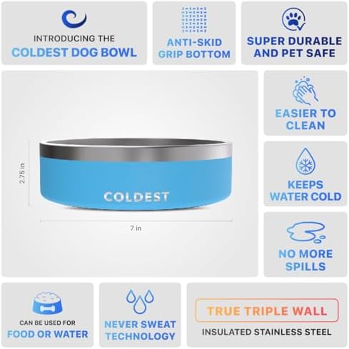 Coldest Dog Bowl - Anti Rust Metal, Non Slip, 3 Layers Insulated Stainless Steel Dog Bowls - Spill Proof & Heavy Duty - Water Bowl for Dogs, Cats & Pets, Dish Washer Safe (42 oz, Celestial Blue) - Image 5