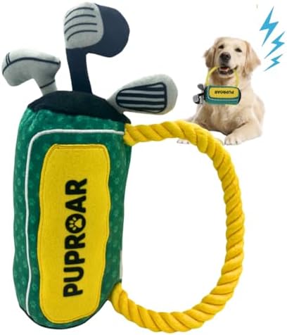PUPROAR Golf Dog Toy, Dog Birthday Gift, Funny Squeaky Plush Rope Golf Bag Toy for Small, Medium & Large Breeds by PUPROAR