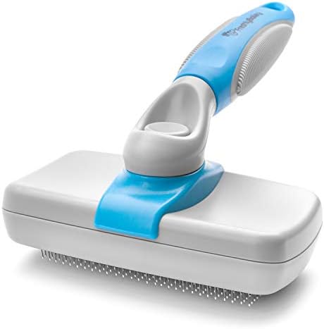 Freshly Bailey Self Cleaning Slicker Brush for Dogs and Cats - Hair Brush for Medium to Long-haired Pets - Effective, Comfortable, and Easy to Clean - White and Blue by FreshlyBailey