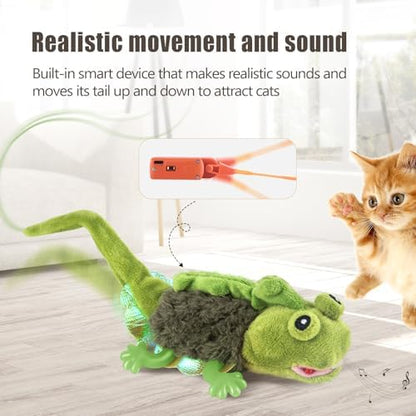 Migipaws Cat Toys, Touch Activated Flapping Chirping Lizard Kitten Toy with Catnip for Indoor Cats Kicker, Rechargeable (Green) - Image 3