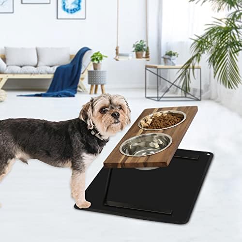 Aivituvin Elevated Dog Bowls, 15°Tilted Raised Cat Food Bowl, Walnut Wood Water Stand Feeder Set for Cats and Puppy, Pet Bowls with Anti Slip Mat(Medium) - Image 5