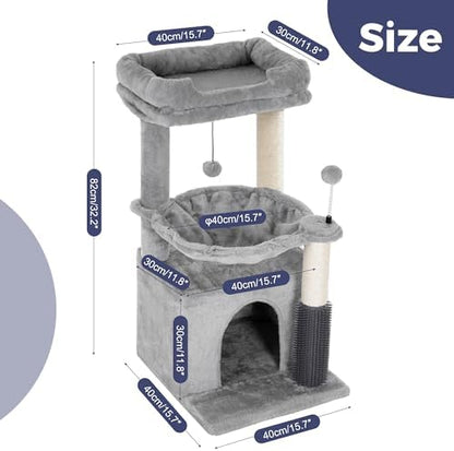 Cat Tree 32” Small Cat Tower with Large Hammock 16”& Self Groomer - Image 2