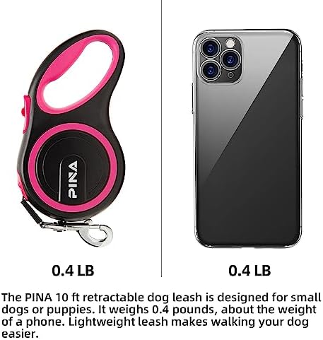 PINA Retractable Dog Leash, 10ft Dog Leash for Small Dogs Up to 33lbs, 360° Tangle-Free Strong Reflective Nylon Tape, with Anti-Slip Handle, One-Handed Brake, Lock - Black Pink - Image 2