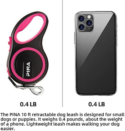 PINA Retractable Dog Leash, 10ft Dog Leash for Small Dogs Up to 33lbs, 360° Tangle-Free Strong Reflective Nylon Tape, with Anti-Slip Handle, One-Handed Brake, Lock - Black Pink - Image 2