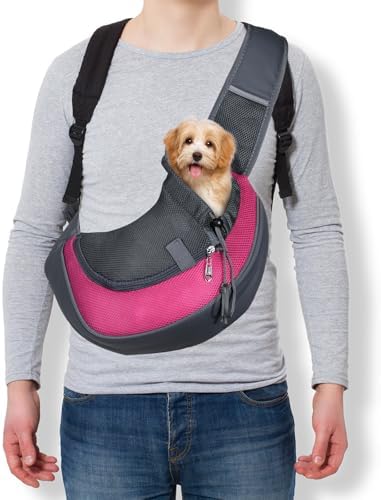 Dog Sling Carrier for Small Pet Up to 13.2 lbs Hand-Free Drawstring Pet Sling Carrier with Safety Hook & Adjustable Strap, (Rose Red, 1 Pcs) Intended for Hiking and Camping by Unknown