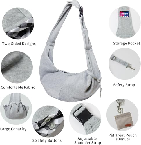 CONLI Small Dog Carrier Sling with Adjustable Strap & Dual Safety - Features Storage Pocket & Detachable Treat Pouch, Hands-Free Pet Sling for Chihuahuas, Yorkies Under 12lbs for Walking, Hiking - Image 4