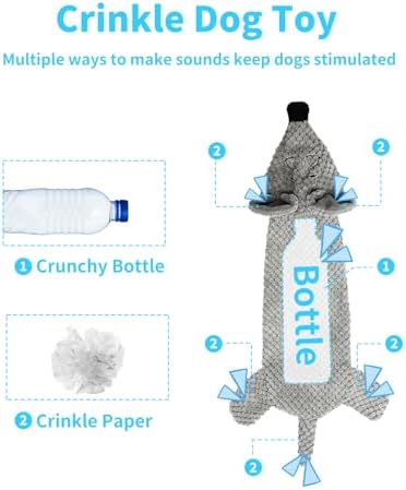 Dog Toys, Squeaky Plush No Stuffing Crinkle Dog Toy for Small Medium Large Dogs, Interactive Puppy Teething Water Bottle Dog Chew Toy (Mouse) - Image 3