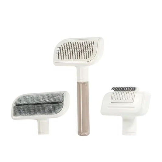 3-in-1 Multifunctional Pet Grooming Comb – Deshedding, Detangling & Cleaning Brush for Dogs & Cats – Fine-Tooth Stainless Steel, Gentle Slicker & Cleaning Pad – All Coat Types