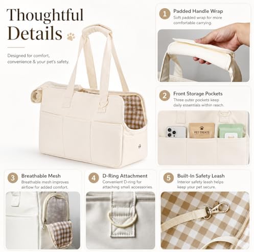 Soft-Sided Collapsible Pet Carrier with Removable Cushion & Shoulder Strap – for Small Dogs, Cats, Rabbits (Beige, 14.6" L x 6.7" W x 9.8" H) - Image 3