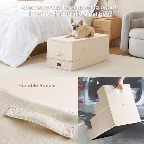EHEYCIGA Dog Stairs for Bed 22.5" H, 5-Step Extra Wide Dog Steps, Beige - Image 5