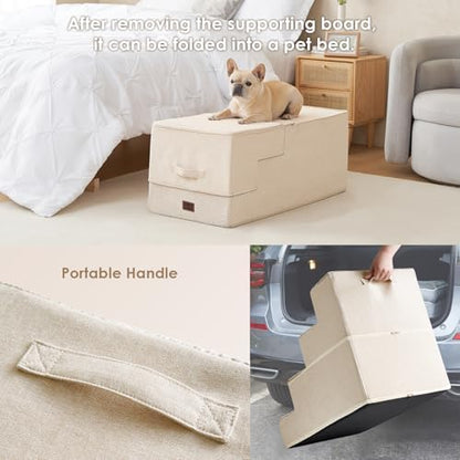 EHEYCIGA Dog Stairs for Bed 22.5" H, 5-Step Extra Wide Dog Steps, Beige - Image 5