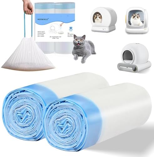 40 Count Self-Cleaning Cat Litter Box Liners Bag Compatible with MW-SC01/MW-SC02/MW-LR01, Drawstring Heavy Duty Cat Litter Receptacles Bags Fit For Automatic Pet Litter Box-17.7" * 19.7" by MERWIKLE