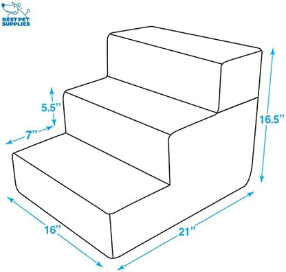 Best Pet Supplies Dog Stairs & Steps - Foam Steps for Small Dogs & Cats, Non-Slip Indoor Balanced Pet Step Support, Dog Ramp, No Assembly, Ash Gray Linen, Foldable 3-Step (16.5-inch Height) - Image 6