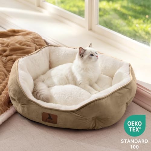 Asvin Small Dog Bed for Small Dogs, Cat Beds for Indoor Cats, Pet Bed for Puppy and Kitty, Extra Soft & Machine Washable with Anti-Slip & Water-Resistant Oxford Bottom, Light Brown, 20 inches - Image 4
