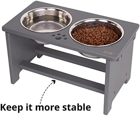 HTB Elevated Dog Bowl Stand with 2 Stainless Steel Bowls-10 H Large Grey - Image 4
