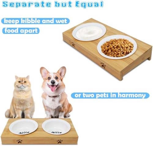 Elevated Cat Bowls,Shallow Wide Whisker Friendly Cat Food & Water Bowl Set - Image 2