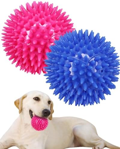Pweituoet 3.5" Spike Dog Balls With Squeaky, Thicker and Durable, 2 Pack Chew Toys for Teeth Cleaning and Training, Ball Toys for Aggressive Chewers, Puppy Small Medium Large Dogs by PWEITUOET