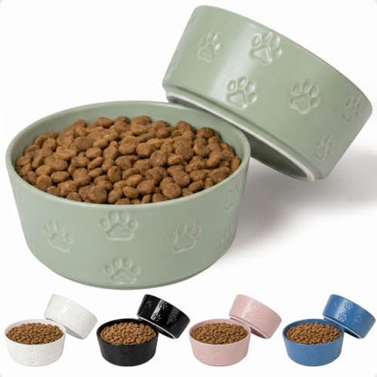 Ceramic Dog Bowl Set of 2 w/ Anti-Skid Base 6.5"W x 2.5"H, 3.8 Cup Capacity by HBDesignCo