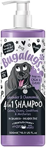 Dog Shampoo by Bugalugs Lavender & Chamomile 4 in 1 Dog Grooming Shampoo Products for Smelly Dogs with Fragrance, Best Puppy Shampoo, Vegan pet Shampoo & Conditioner by BUGALUGS