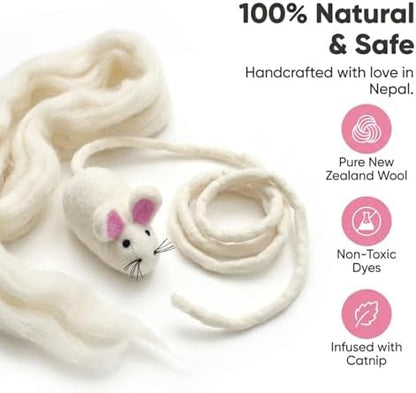 Glaciart One XXL Felt Mouse Cat Toy – 6” Body + 98” Tail – Large Cat Enrichment Toy – 100% Natural Wool with Catnip – Interactive Teaser for Big Cats – Safe Non-AZO Dyes - Image 3