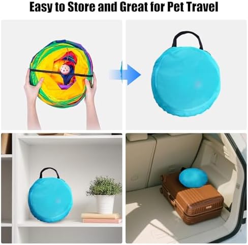 Bemodst S-Type Cat Tunnel, 2 Way/3 Way/4 Way/5 Way Collapsible S-Shape Small Animal Tubes Kitty Tunnels Interactive Maze House Toy with Storage Bag for Kitten Puppy Rabbit Guinea Pig (Rainbow-5 Way) - Image 7